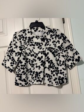 Black & White Floral Print Linen Jacket S